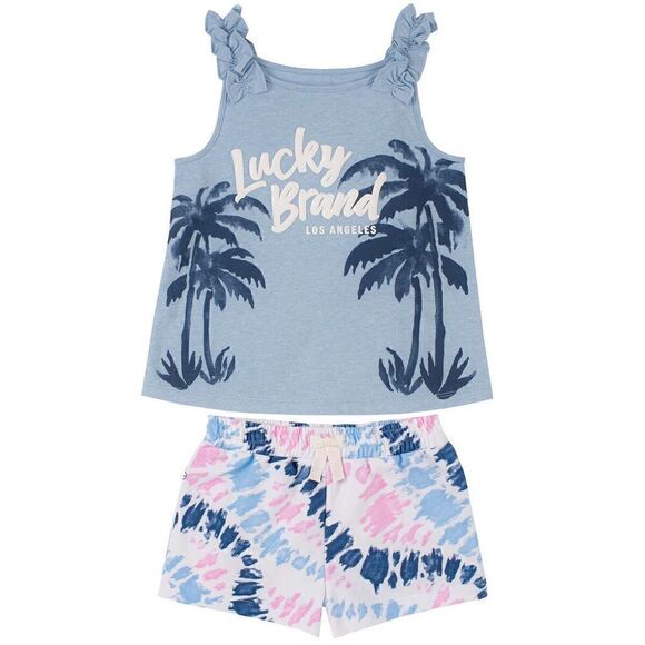 NWT 🍀 Lucky Brand Girls 2-piece Summer Top and Short Set in Blue Multi - Picture 2 of 11
